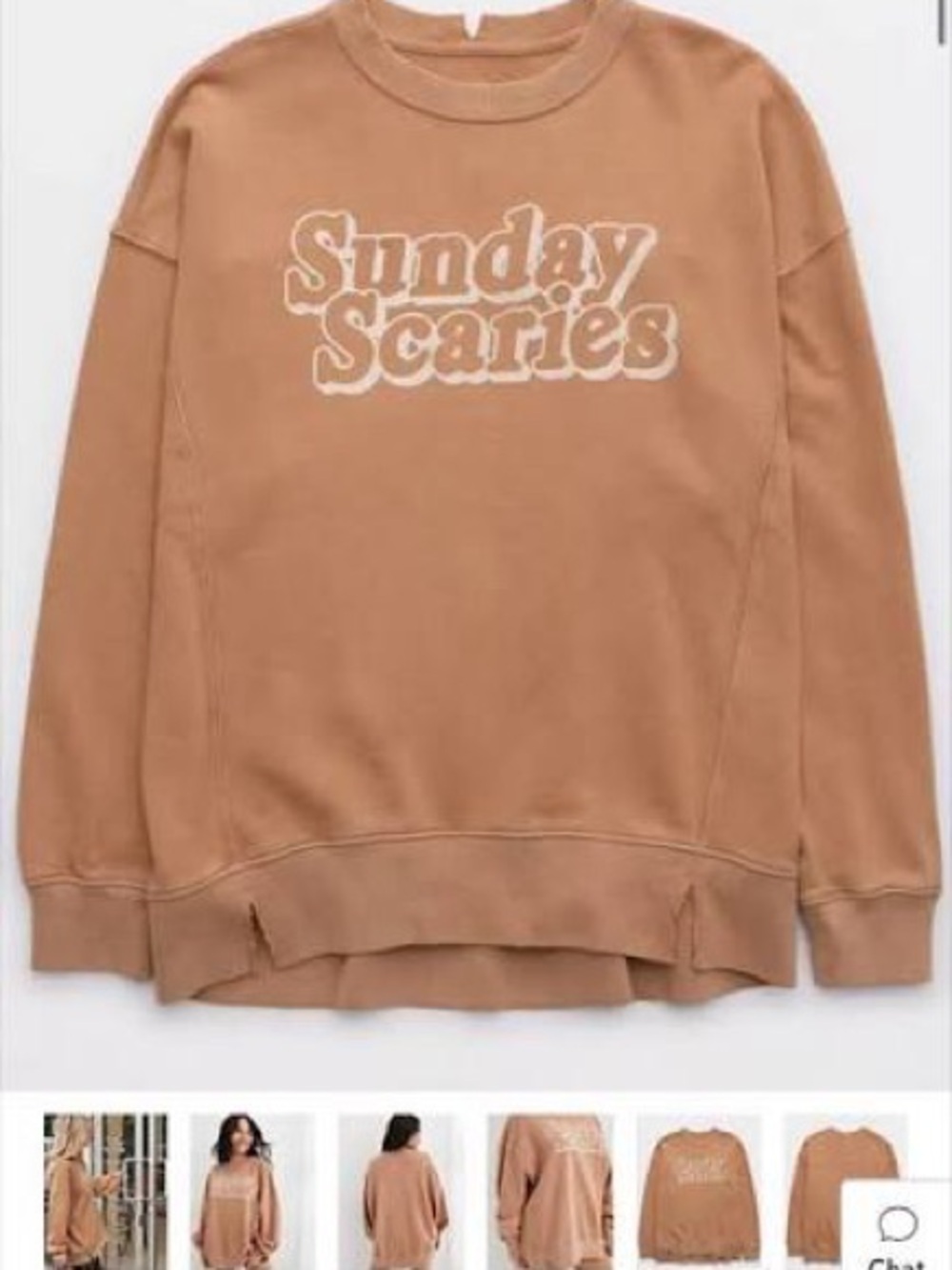 aerie Sunday Scaries Crewneck Sweatshirt - Brown with White Logo
